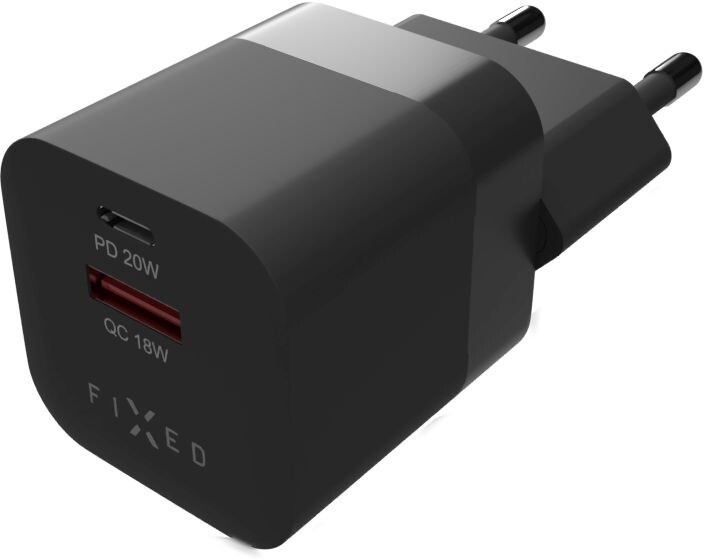 FIXED síťová nabíječka Mini s USB-C + USB-A, PD &amp; QC 3.0, 20W, černá_555240986