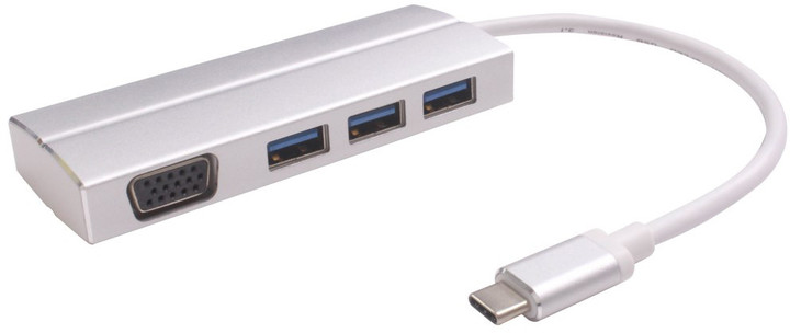 PremiumCord adaptér USB 3.1 Type-C male na VGA female + 3x USB 3.0, aluminum_2046950198