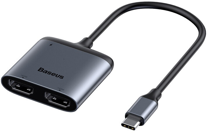 Baseus Enjoy adaptér USB-C samec/2x 4K HDMI samice + USB-C PD samice, šedá_1756987643