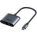 Baseus Enjoy adaptér USB-C samec/2x 4K HDMI samice + USB-C PD samice, šedá_1756987643
