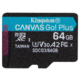 Kingston Micro SDXC Canvas Go! Plus 64GB 170MB/s UHS-I U3 + adaptér Poukaz 200 Kč na nákup na Mall.cz