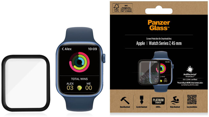 PanzerGlass ochranné sklo Apple Watch Series 7 45mm, antibakteriální_722674896