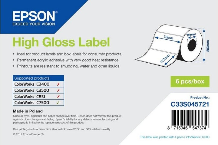 Epson ColorWorks role pro pokladní tiskárny, High Gloss, 76x127mm, 960ks_750885999