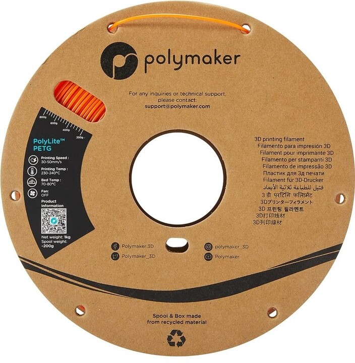 Polymaker tisková struna (filament), PolyLite PETG, 1,75mm, 1kg, oranžová_692090035