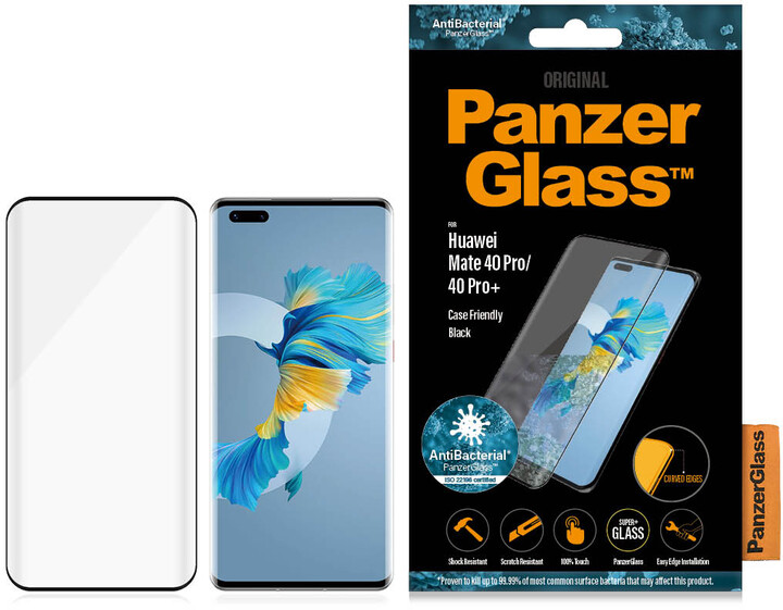 PanzerGlass ochranné sklo Premium pro Huawei Mate 40 Pro/40 Pro+, antibakteriální, černá_1947412209