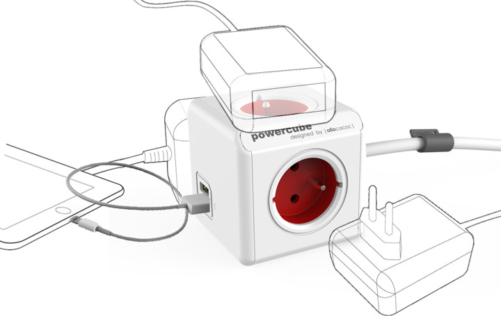 PowerCube EXTENDED USB prodlužovací přívod 1,5m - 4 zásuvka, červená_909208355
