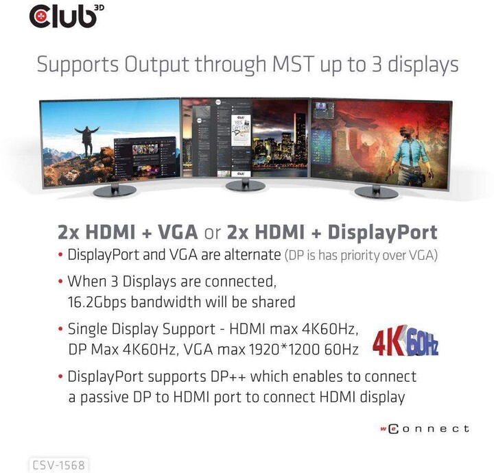Club3D Dokovací stanice USB-C, Triple Display DP Alt mode Displaylink, PD 120W