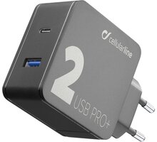 CellularLine síťová nabíječka Multipower 2 PRO+, USB-C a USB port, černá_1760299304