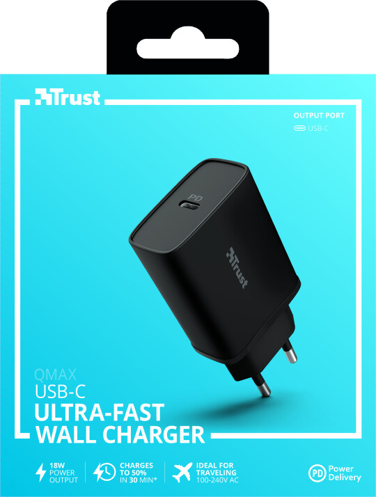 Trust nabíječka Qmax Ultra-Fast, USB-C, PD, 18W