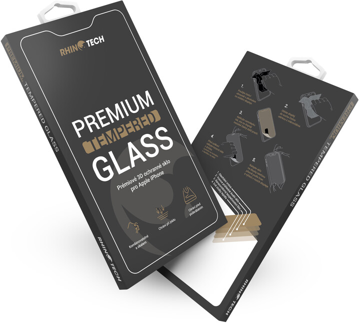 RhinoTech 2 Tvrzené ochranné 3D sklo pro Apple iPhone 7/8, černé (včetně instalačního rámečku)
