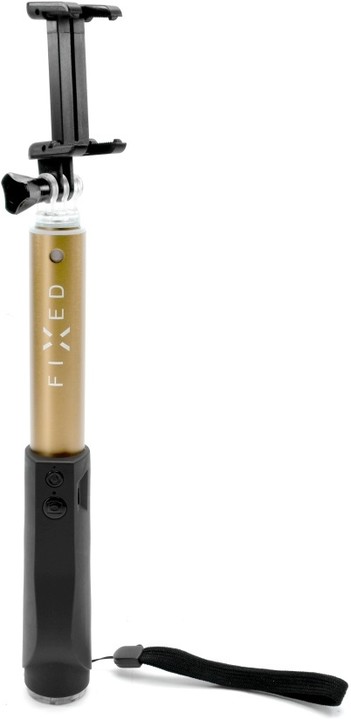 FIXED teleskopický selfie stick v luxusním hliníkovém provedení s BT spouští, zlatý_1445230054