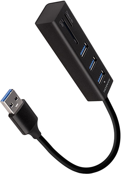AXAGON HMA-CR3A, USB 3.2 Gen 1 hub, porty 3x USB-A + čtečka karet SD/microSD, kovový, kabel USB-A 20_1053872251