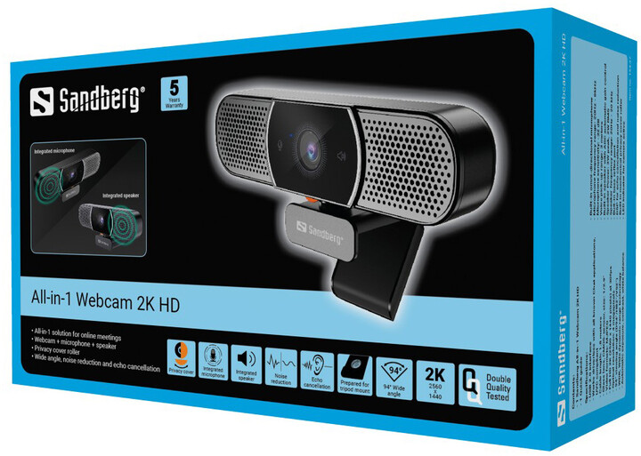 Sandberg All-in-1 Webcam 2K HD, černá_1081354119