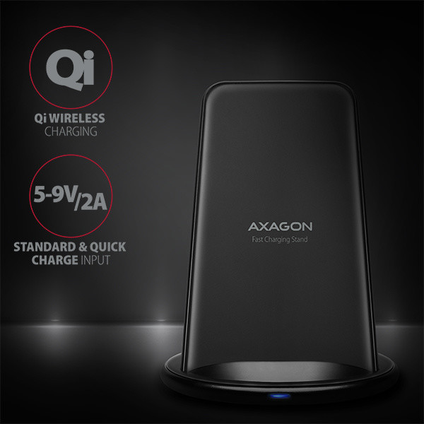 AXAGON WDC-S10D dual coil Wireless Fast Charging Stand, QI 5/7.5/10W, micro USB_165154090