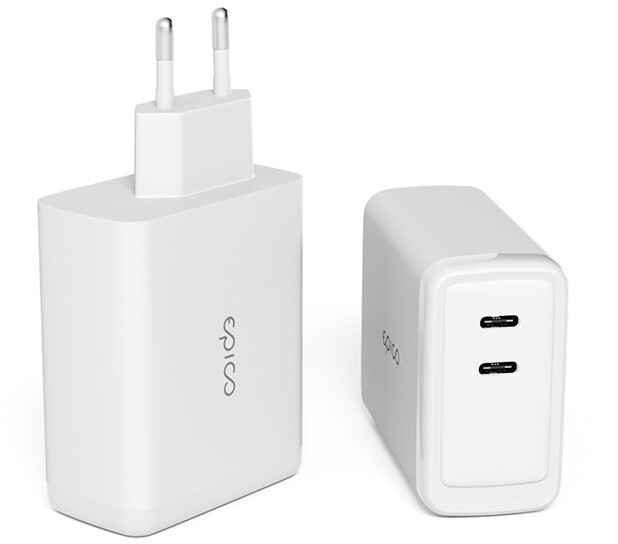 EPICO síťová nabíječka GaN, 2x USB-C, 100W, bílá + USB-C kabel, 2m_1049110993