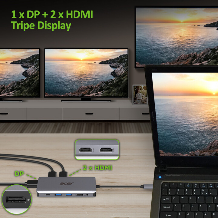 Acer dokovací stanice USB-C 12v1, 2 x USB3.2, 2 x USB2.0, SD/TF, 2 x HDMI, DP, RJ45, jack, PD 60W_1794300780