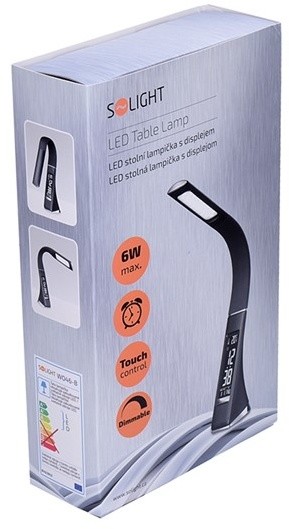 Solight LED stolní lampička s displayem, 6W, 4100K, kůže, černá_467487714