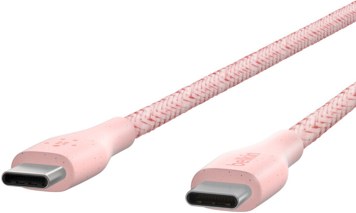 Belkin kabel DuraTek USB-C, M/M, opletený, s řemínekm, 1.2m, růžová_785304300