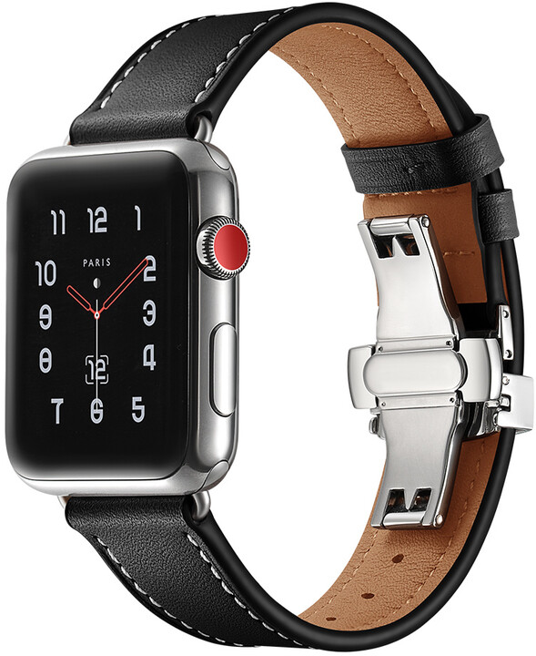 MAX kožený řemínek pro Apple Watch 4/5, 40mm, černá_706296550