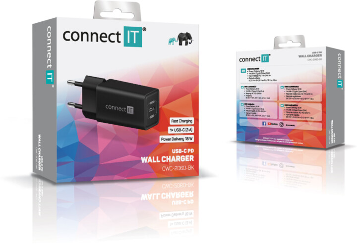 CONNECT IT nabíjecí adaptér, 1x USB-C, PD, 18W, černá_1355914132