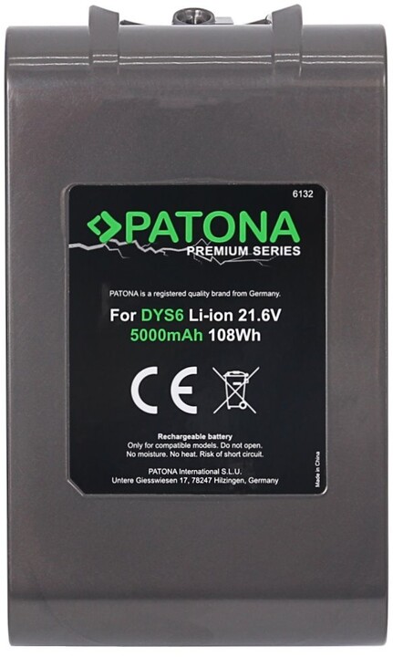 PATONA baterie pro vysavač Dyson V6, 5000mAh, 21.6V, Li-lon, PREMIUM