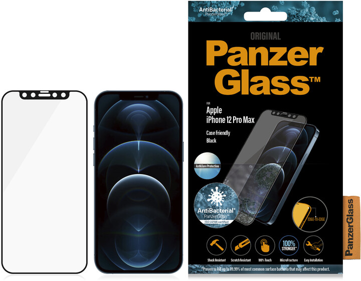 PanzerGlass ochranné sklo Edge-to-Edge pro iPhone 12 Pro Max, antibakteriální, Anti-Glare, 0.4mm_20285566