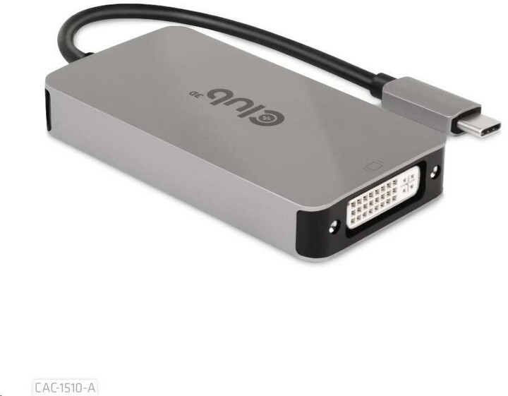 Club3D adaptér USB-C 3.2 Gen1 - DVI-D (Dual Link), M/F, aktivní, HDCP OFF, 24.5cm, stříbrná_1106813953