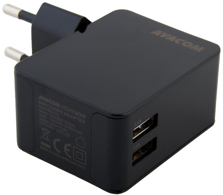 Avacom HomeNOW síťová nabíječka 3,4A se dvěma výstupy (USB-C kabel), černá