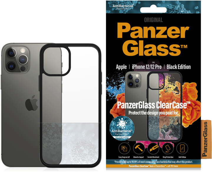 PanzerGlass ochranný kryt ClearCase pro Apple iPhone 12/ 12 Pro 6.1&quot;, antibakteriální, černá_1124959417
