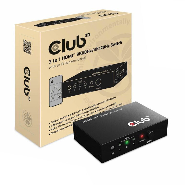 Club-3D HDMI switch 1:3, 8K@60Hz/4K@120Hz_1271375127
