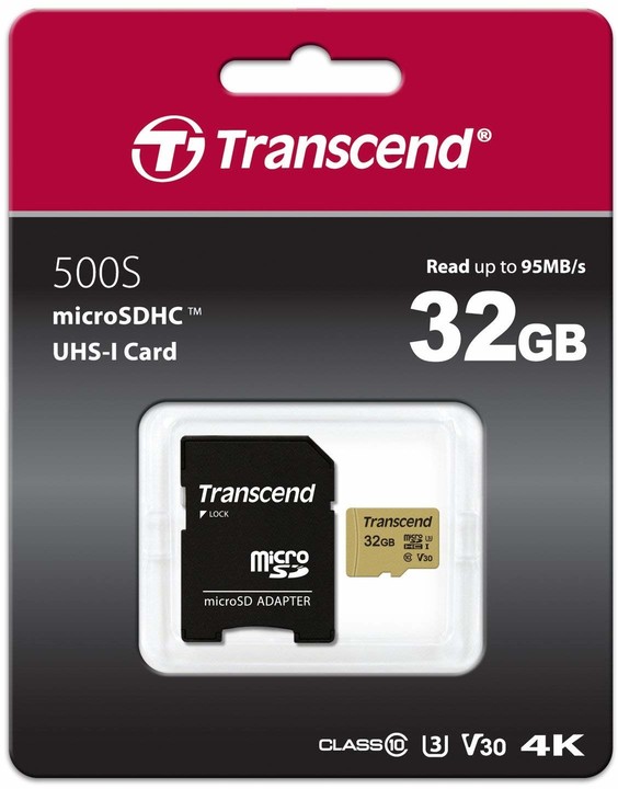 Transcend Micro SDHC 500S 32GB 95MB/s UHS-I U3 + SD adaptér_648911987