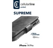 Cellularline prémiové kožené pouzdro typu kniha Supreme pro Apple iPhone 14 Pro, černá SUPREMECIPH14PROK