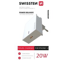 SWISSTEN síťový adaptér pro iPhone 12, 20W, bílá