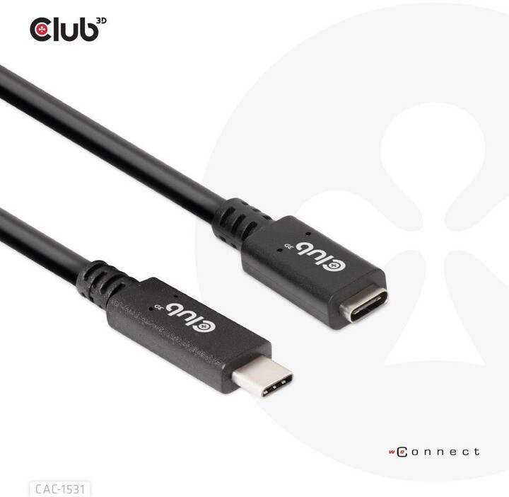 Club3D prodlužovací kabel USB-C, 5Gbps, 60W(20V/3A), 4K@60Hz (M/F), 1m_1580239660