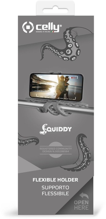 CELLY flexibilní držák s přísavkami Squiddy pro telefony do 6,2&quot;, šedý_1503212970