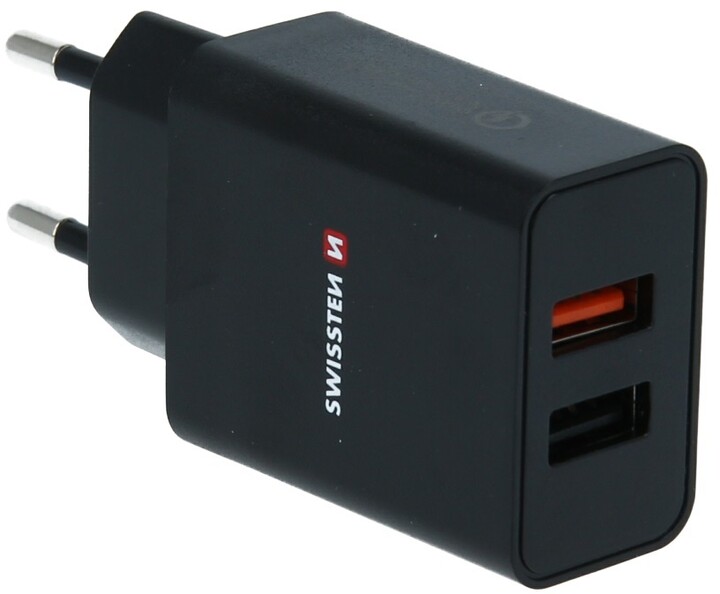 SWISSTEN síťový adaptér 2x USB, QC 3.0, 2.1A, 23W, černá_1298290377