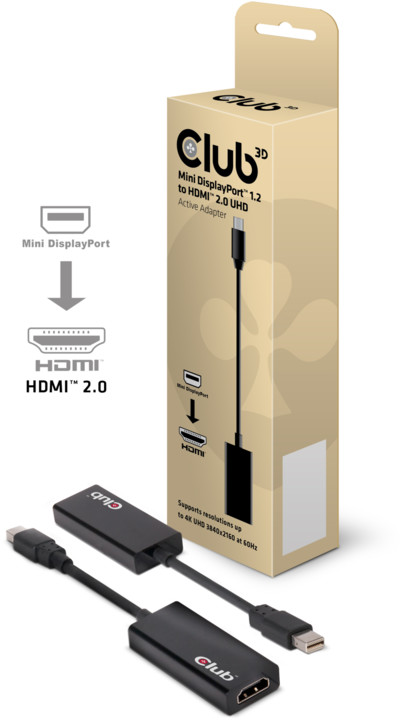 Club3D Mini DisplayPort 1.2 na HDMI 2.0, podpora 4K/60Hz, aktivní adaptér, 15cm_619864569