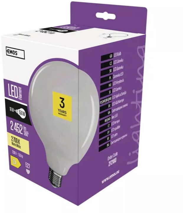 Emos LED žárovka Filament G125 Globe 18W (150W), 2452lm, E27, teplá bílá_1392130717
