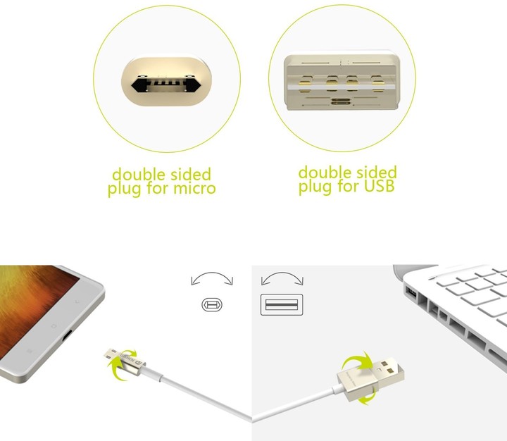 WSKEN MicroUSB nabíjecí/datový kabel, oboustranné konektory (USB i microUSB), zlatý_504526495