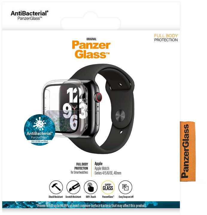 PanzerGlass ochrana obrazovky pro Apple Watch 4/5/6/SE, 40mm, Full Body, černý rám_1039459863