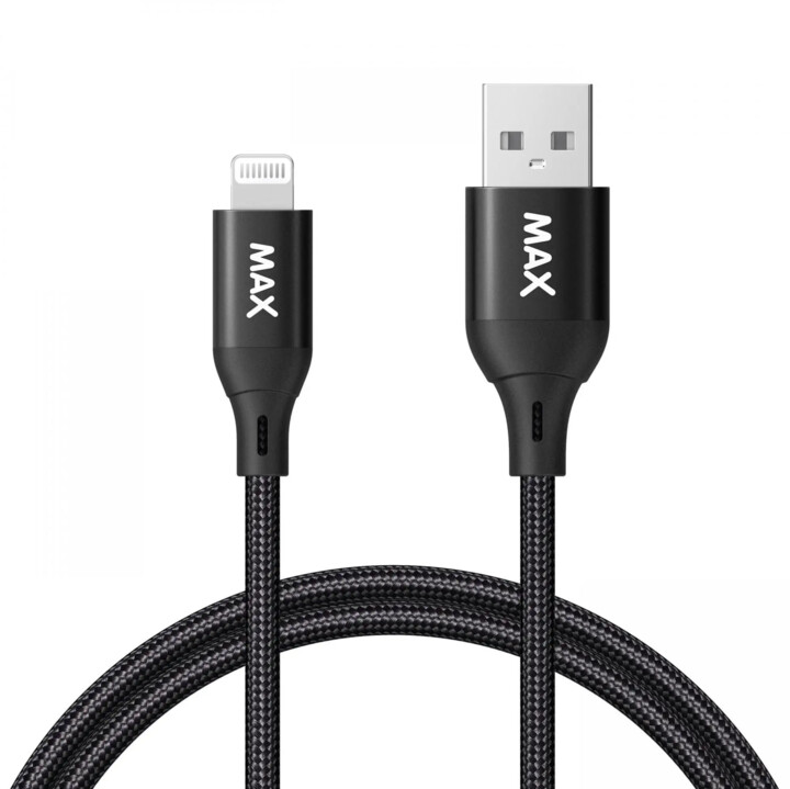 MAX kabel MFi Lightning - USB 2.0, opletený, 1m, černá_487368959