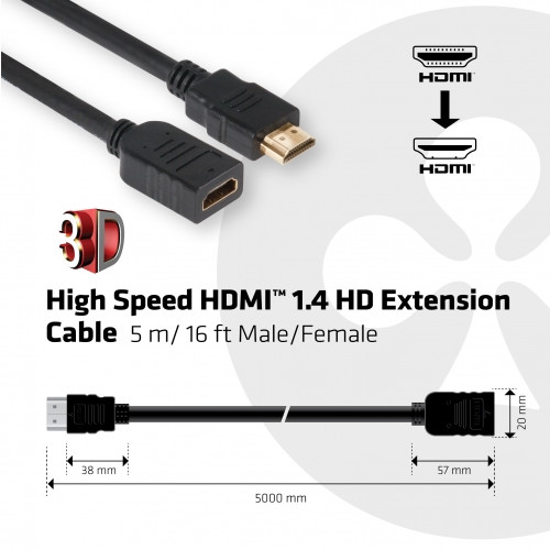 Club3D HDMI 1.4 MALE na HDMI prodlužovací kabel, 5m_1318502685