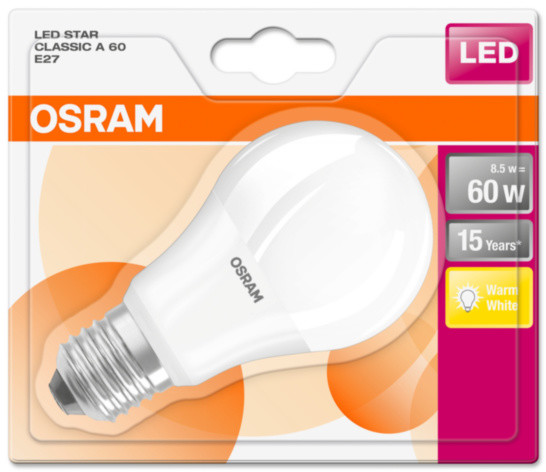 Osram LED STAR ClasA 8,5W 827 E27 noDIM A+ 2700K_428122197