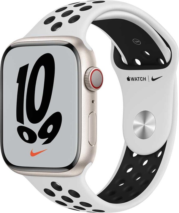 Apple Watch Nike Series 7 Cellular 45mm, Starlight, Pure Platinum Black Sport Band_1000168015