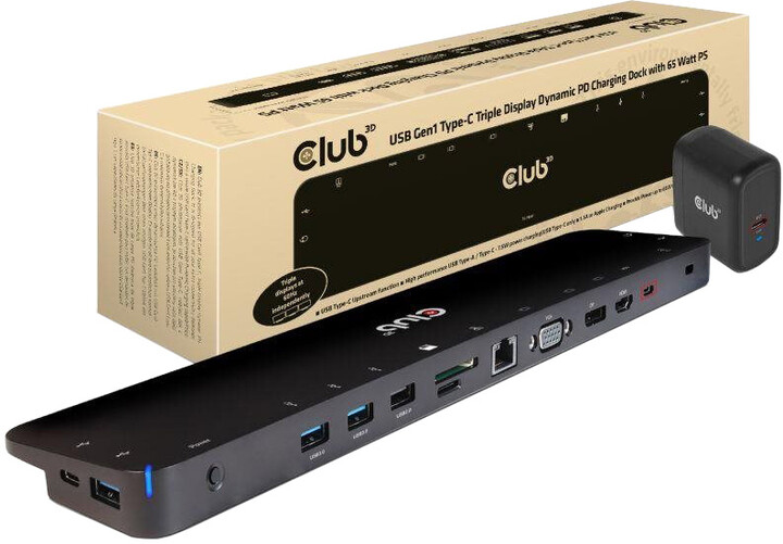 Club3D dokovací stanice USB-C Triple Dynamic PD, 65 W, s napájecím adaptérem_1752793301