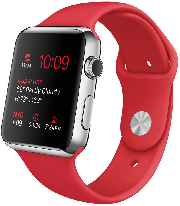 Apple Watch 42mm stříbrné kovové pouzdro se sportovním červeným řemínkem_553313342