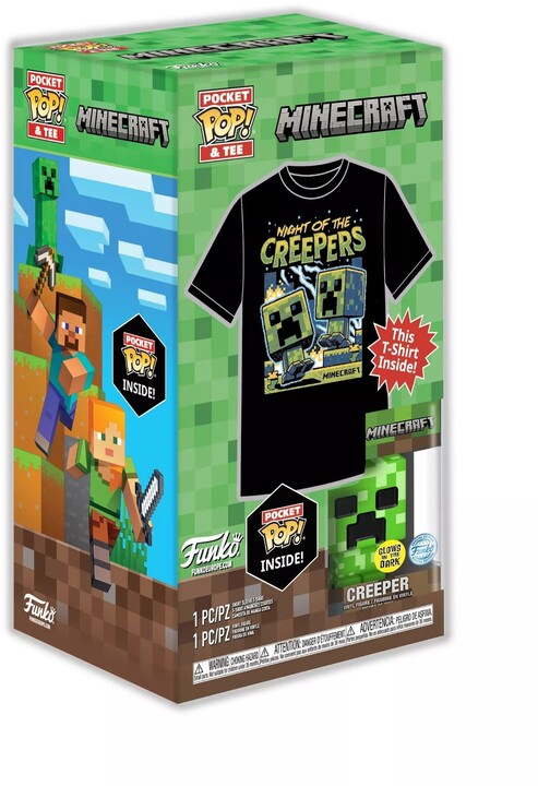 Tričko Minecraft- Blue Creeper, dětské + figurka Funko Pocket POP! (9-10 let)_1294513639
