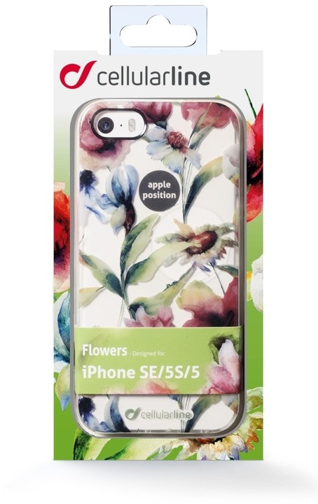 CellularLine STYLE Průhledné gelové pouzdro pro iPhone 5/5S/SE, motiv FLOWERS_633476639