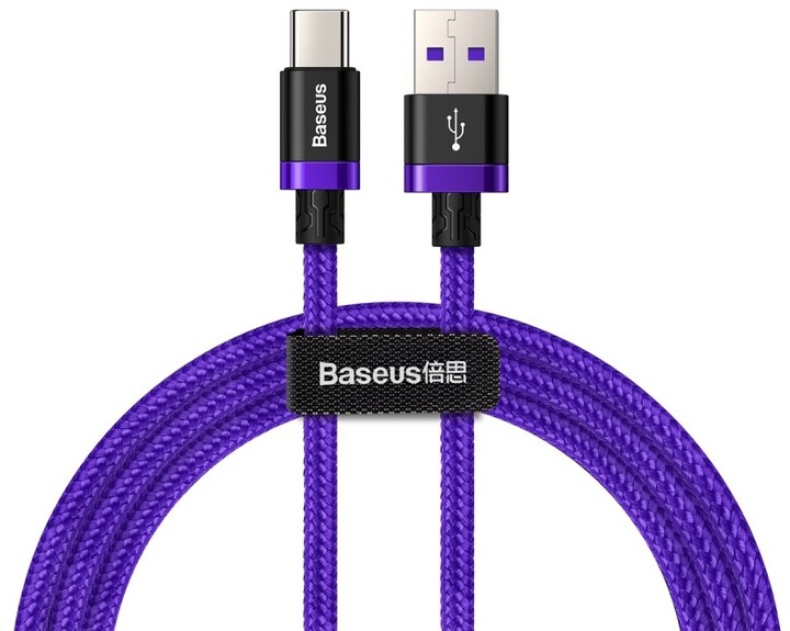 Baseus kabel pro rychlonabíjení a přenos dat HW USB Type-C 40W 1m, fialová