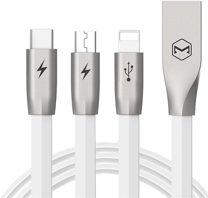 Mcdodo Zinc Alloy 3v1 nabíjecí kabel Lightning, microUSB, USB-C, 1,2m, bílá_28099629